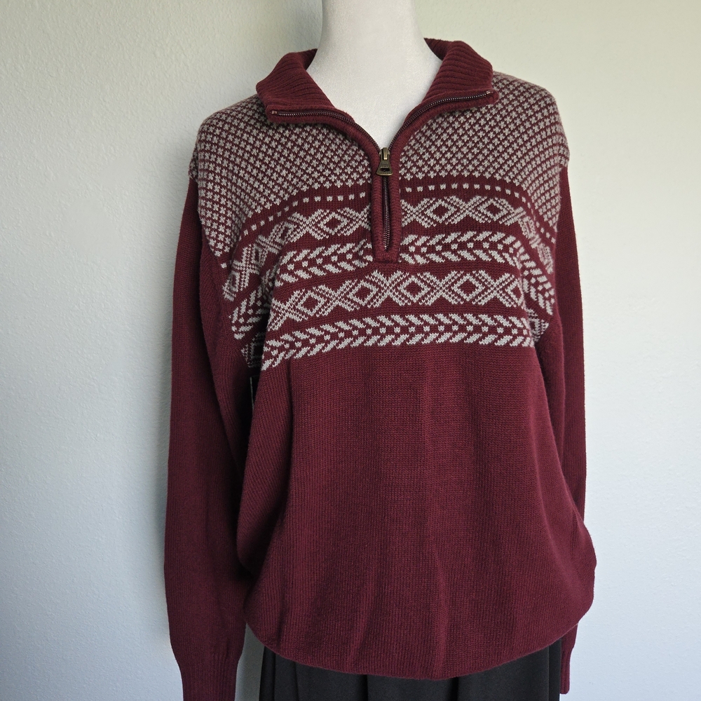 Weatherproof Men's Burgundy Patterned Zip-Up Sweater